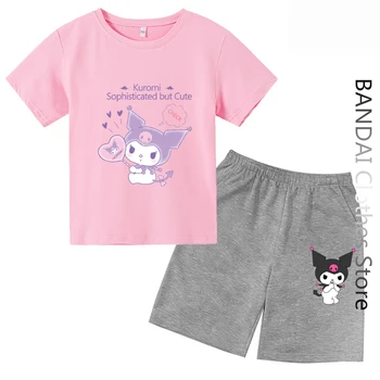 Футболка Hello Kitty Kuromi, Крутая футболка для детей, детская одежда для мальчиков, Летние Топы с короткими рукавами для девочек, Футболки, аниме, Модная футболка narutoes
