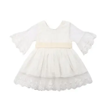 Летнее платье для маленьких девочек от 0 до 5 лет, платье принцессы с кружевными оборками, белое платье-пачка с бантом, праздничная свадебная одежда