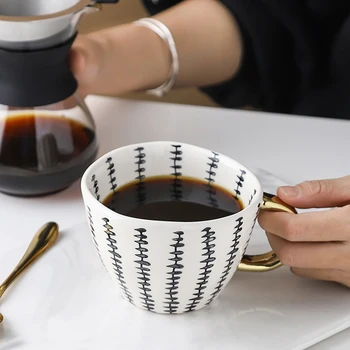 Кружка, расписанная вручную Геометрическая Керамическая чашка ручной работы неправильной формы, кофе, чай с молоком, креативная кружка, кружки, кофейные чашки, чашка