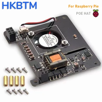 HKBTM POE HAT для Raspberry Pi, соответствует стандарту IEEE802.3af, выход 5 В 2.4A и охлаждающий вентилятор 25x25 мм для Raspberry Pi 3B + / 4B