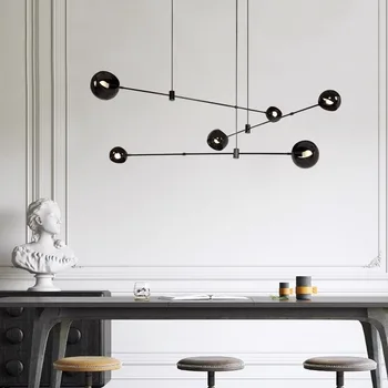 Скандинавский минимализм, светодиодная потолочная люстра для кухонного островка, Черная подвесная лампа, Обеденный стол, Офисные подвесные светильники, Лампа для чтения