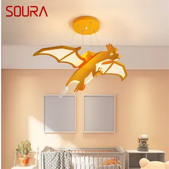 Подвесной светильник с динозавром SOURA для детей, креативный Оранжевый мультяшный светильник для детской комнаты, детского сада с регулируемой яркостью, пульт дистанционного управления