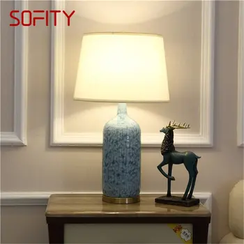 Керамическая настольная лампа SOFITY, медный светодиодный стол с современным роскошным рисунком для дома