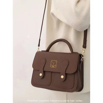 Японская маленькая ретро симпатичная маленькая квадратная женская сумка 2023 Cambridge Bag в стиле колледжа, кожаные сумки через плечо для женщин и девочек-курьеров