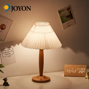 Корейская ретро плиссированная настольная лампа Nordic из массива дерева Настольные лампы для учебы Настольные лампы для чтения в спальне Освещение для украшения дома