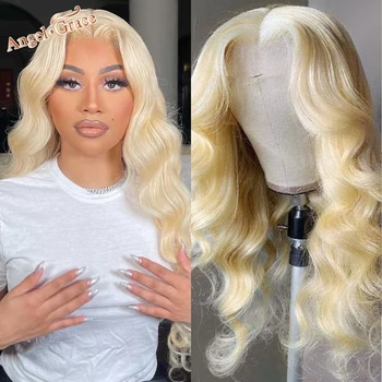 Angel Grace Hair 13x4 Кружевной парик спереди, светлый цвет, 30-дюймовые объемные волнистые кружевные парики спереди, Малазийские человеческие волосы, предварительно выщипанные