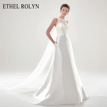 Свадебное платье трапециевидной формы ETHEL ROLYN 2022, Элегантное атласное кружевное платье с круглым вырезом и открытой спиной, без рукавов с бантом, Винтажное свадебное платье Vestido De Noiva