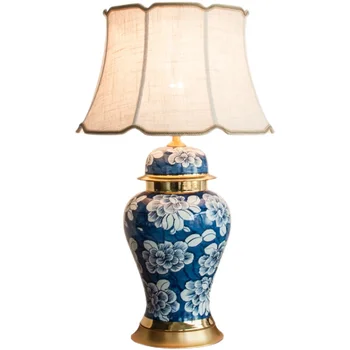Большая настольная лампа высокого класса в американской гостиной, прикроватная тумбочка в китайской ретро-спальне, медная сине-белая фарфоровая настольная лампа