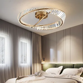 Современный светодиодный потолочный светильник, Хрустальные кольца, лампа с регулируемой яркостью, золотой блеск для гостиной, столовой, спальни, Внутренние украшения для дома.