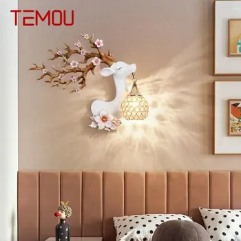 Настенный светильник TEMOU Contemporary Deer LED Creative Plum Blossom Decor Смола Бра для дома Гостиная Спальня Коридор