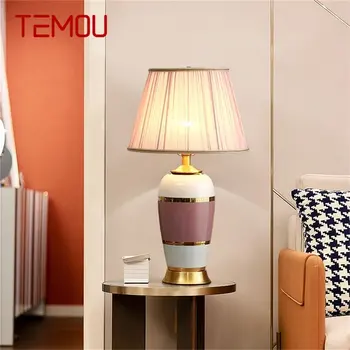 Керамические настольные лампы TEMOU, Розовая Медная настольная лампа, Роскошная современная ткань, декоративная для дома, гостиной, столовой, спальни