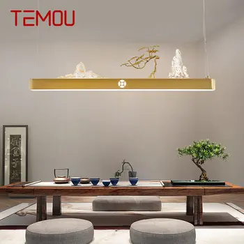 Подвесной светильник TEMOU Modern Home LED в китайском стиле, люстра с золотым прямоугольным рисунком холма для столовой Чайного домика