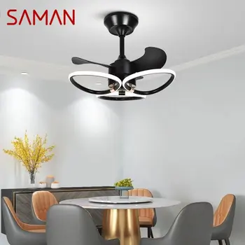 Современные Потолочные вентиляторы SAMAN, Креативная Простая Винтажная Светодиодная лампа 3 Цвета с дистанционным управлением для дома, Гостиной, спальни