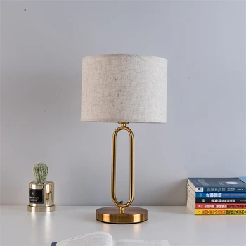 Настольная лампа Nordic Golden Ring для прикроватной тумбочки в спальне, Роскошная Золотая U-образная настольная лампа для кухни отеля, тканевый светильник в стиле ар-деко