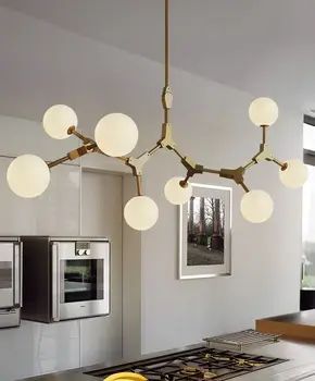 Креативная люстра из стеклянного шара в скандинавском стиле, современный минималистичный обеденный стол, барная стойка, светодиодная подвесная лампа, молекулярные подвесные светильники для гостиной