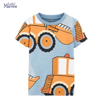 Little maven/ Детская одежда, Летние хлопчатобумажные рубашки для мальчиков с рисунком бульдозера для мальчиков 4-5 лет, рубашки для маленьких мальчиков