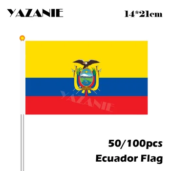 ЯЗАНИ 14 * 21 см, 50/100шт, Эквадорский полиэстер, Маленький размер, Развевающийся флаг # 8, Размахивающий национальным флагом мира на заказ с пластиковой палочкой