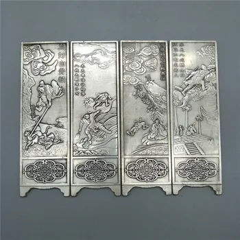 Китайский Старинный тибетский серебряный рельефный экран с рисунком Богуанской вазы, украшение в стиле фэн-шуй