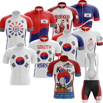 Комплект Майки Сборной Южной Кореи по велоспорту 2023 Летняя Мужская Велосипедная одежда, Рубашки для шоссейных велосипедов, Костюм, Велосипедный нагрудник с коротким рукавом 망 사이클링 저지 세트 대한민국