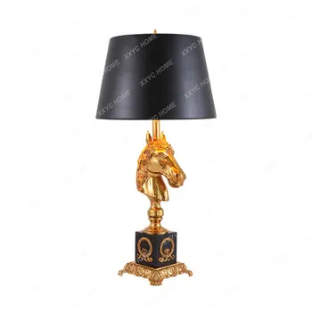 Классическая настольная лампа с головой Лошади Роскошная Лампа с мраморным основанием Настольная лампа Европейский Ресторан Настольные лампы Прикроватный ночник