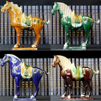 Боевой конь Тан Санкай, покрытый синей глазурью, Старинный фарфор, найденный в музее имитации старинной лошади