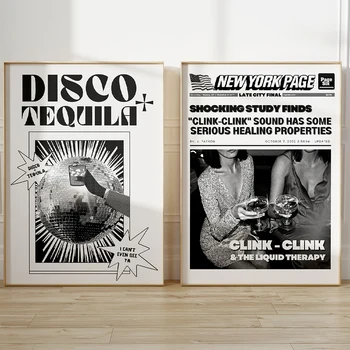 Ретро Черно-белая диско-картина на холсте, плакат с надписью 