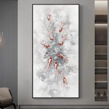 HUACAN Modern 100% ручная роспись рыбы Животные Картина маслом на холсте Настенное искусство Картины без рамы настенные рисунки