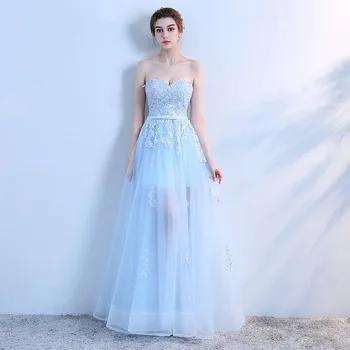 Элегантные вечерние платья небесно-голубого цвета 2023 года с аппликацией из тюля в виде сердечка, простое платье для выпускного вечера длиной до пола, летнее праздничное платье