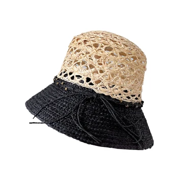 RH Новый стиль, модная полая шляпа из натуральной травы лафита, туристическая шляпа из рафии ручной работы, Рыбацкое ведро, пляжная соломенная шляпа