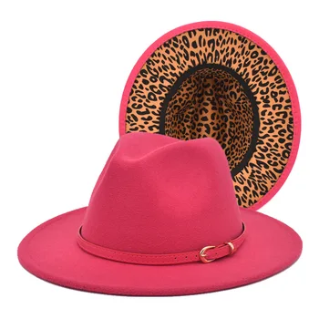 Фетровые шляпы в стиле пэчворк с леопардовым низом и ярко-розовым поясом, церковные шляпы, женские Элегантные вечерние шляпы, Мужские Ковбойские Панамы, Фетровая кепка