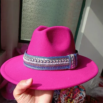 Fedora 2023 новая мужская и женская однотонная фетровая шляпа 24 цвета с голубой лентой, джазовая шляпа с широкими полями, винтажная панама