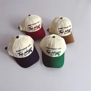 Бейсбольная кепка Лето 2023 С вышивкой буквами в западном стиле Контрастного цвета Для мальчиков и девочек, универсальная шляпа с утиным язычком от солнца