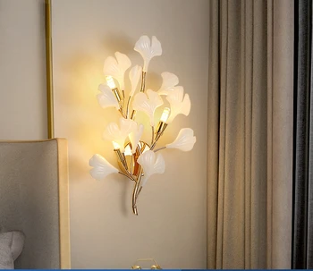 Настенный светильник, прикроватная лампа для спальни, креативное искусство, Лист Гинкго, Фон для гостиной, Настенный светодиодный светильник, Роскошные лампы для коридора