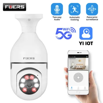 Fuers 5G Wifi Лампа E27 для видеонаблюдения, 2-мегапиксельная IP-камера ночного видения, Беспроводная домашняя камера для помещений, камера видеонаблюдения, камера безопасности