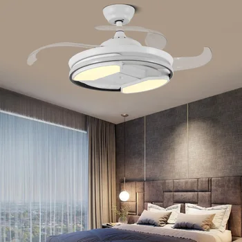 Светодиодный потолочный вентилятор Подвесной светильник Люстра Art Modern stealth Nordic гостиная столовая бытовая бесшумная 42 дюйма