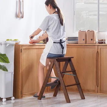 Многофункциональный креативный табурет-стремянка, Портативная кухонная складная стремянка, бытовой складной стул-стремянка из массива дерева