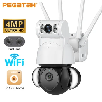 PEGATAH 4-Мегапиксельная PTZ IP-Камера С Двумя Объективами Smart Floodlight Human Detect Color Ночного Видения Наружное Видеонаблюдение Wifi Камера Видеонаблюдения