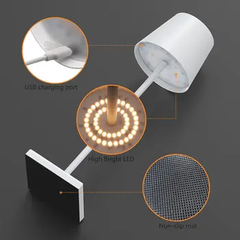 Современная светодиодная беспроводная лампа с аккумулятором емкостью 5200 мАч, настольная лампа с 3-уровневой яркостью, алюминиевая лампа для ужина пары за кофе