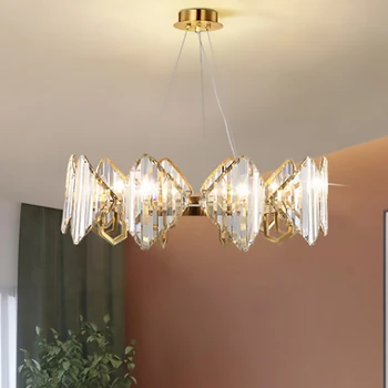 новая светодиодная люстра для гостиной современный подвесной светильник из кирстали польское золото кухня спальня роскошный домашний декор блеск