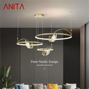 Креативный подвесной светильник ANITA Nordic, люстра с круглым кольцом в виде Лебедя, лампа для спальни, гостиной, дома, современные светильники