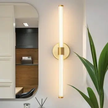 Золотые Светодиодные светильники для ванной комнаты, светильники над зеркалом, современные 360 ° бра, настенное освещение, бар для спальни, гостиной