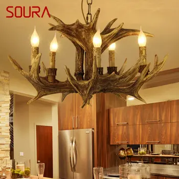 Современная люстра из оленьих рогов SOURA, креативный подвесной светильник из смолы в стиле ретро, светильники для дома, гостиной, столовой, бара, кафе