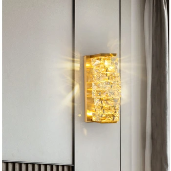 Легкий Роскошный хрустальный настенный светильник Креативная фоновая стена для гостиной Сетка для лестницы Красная Форма Прикроватная лампа для прохода в спальню
