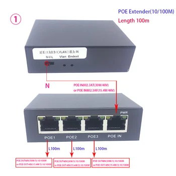 Металлический удлинитель POE на 1 + 3 порта, стандарт IEEE 802.3af /at PoE +, 10/100 Мбит/с, повторитель POE 100-500 метров (328 футов), Удлинитель