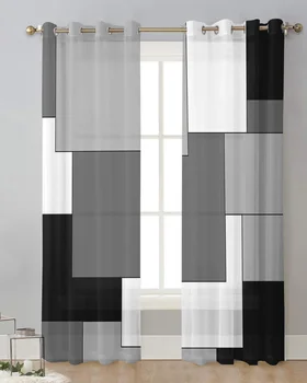 Белый Черный Серый Патч Абстрактное искусство, тюлевые шторы для гостиной, прозрачные шторы, кухонные шторы, Современная Вуалевая занавеска для спальни