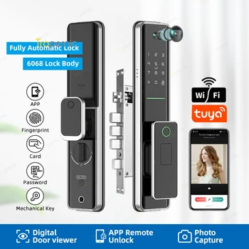 Умный дверной замок с видеокамерой и звонком, наружное приложение Wi-Fi Tuya, Биометрический засов, автоматический замок