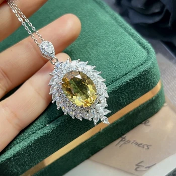Роскошная ювелирная серия из бутика стерлингового серебра 925 пробы, подвеска из натурального желтого кристалла, женское ожерелье, подарок на годовщину вечеринки