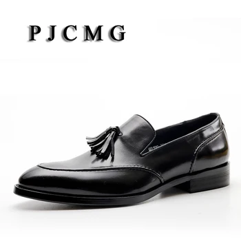 PJCMG, Новое дышащее мужское деловое платье на шнуровке, черное/красное платье с острым носком, Свадебные туфли-оксфорды на плоской подошве из натуральной кожи