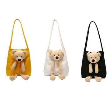 D0LF Холщовая сумка с милым медведем, индивидуальность, модная женская сумка-мессенджер, повседневная одежда, модный кошелек через плечо