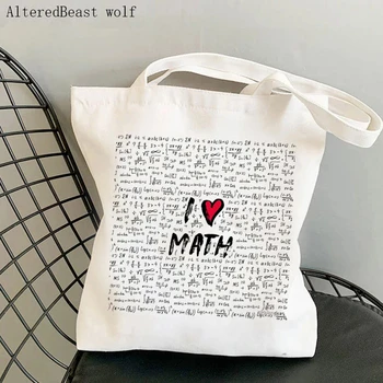 Женская сумка для покупок, я люблю математику, науку, кавайную сумку, харадзюку, холщовую сумку для покупок, сумку для учителя, женскую сумочку, женскую сумку через плечо